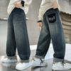 Boys Warm Plush Jeans Autumn Winter Straight Loose Fit Casual Trousers Kids Fashion Streetwear Denim Pants 5-14 Years