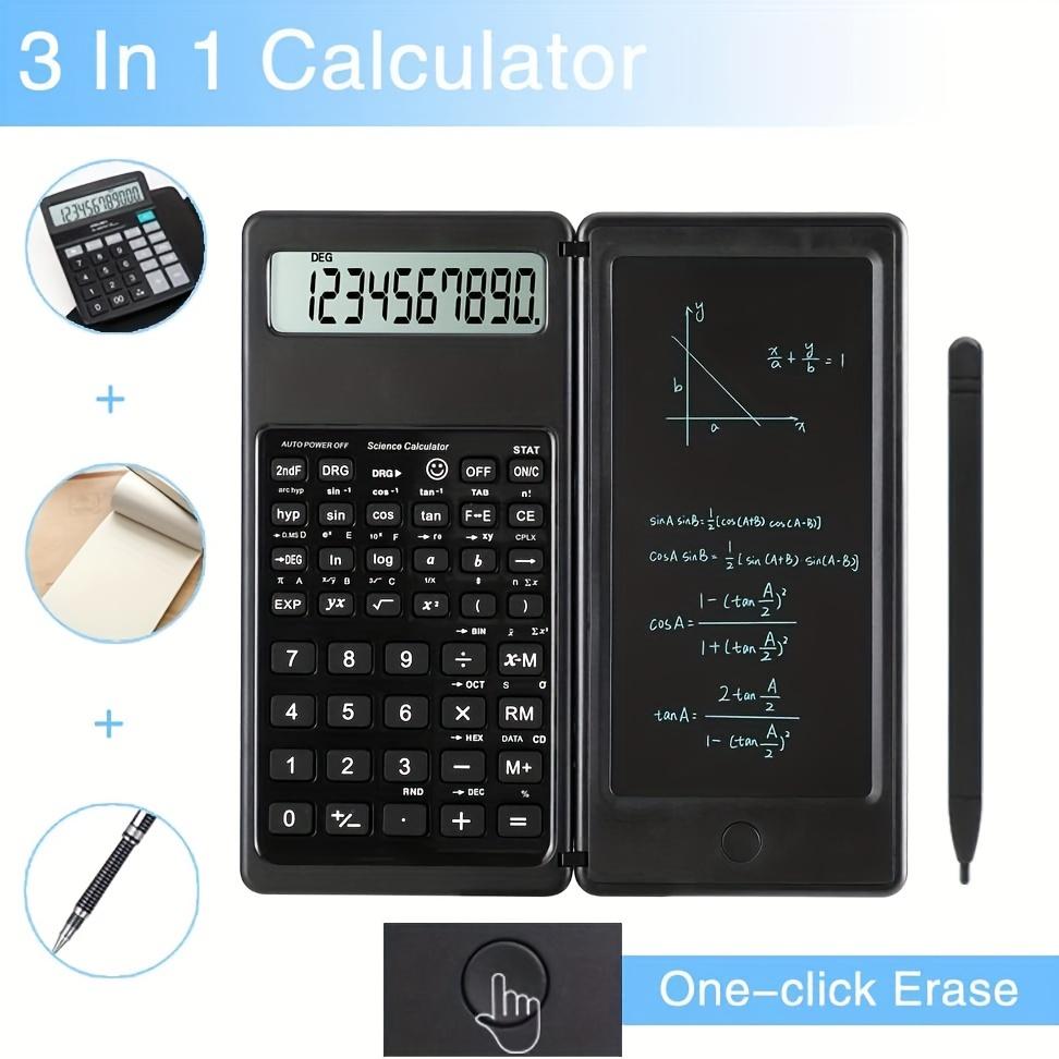 10-Digit LED Display Scientific Calculator with Handwriting Pad, Dual Power with Button Battery, Foldable Desktop Calculator with One-Click Erase,