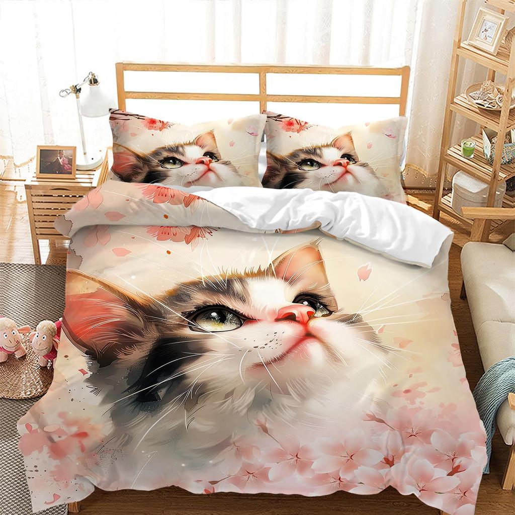 Cute Cat Down Comforter Set Bedding Set 3-piece Duvet Cover Set