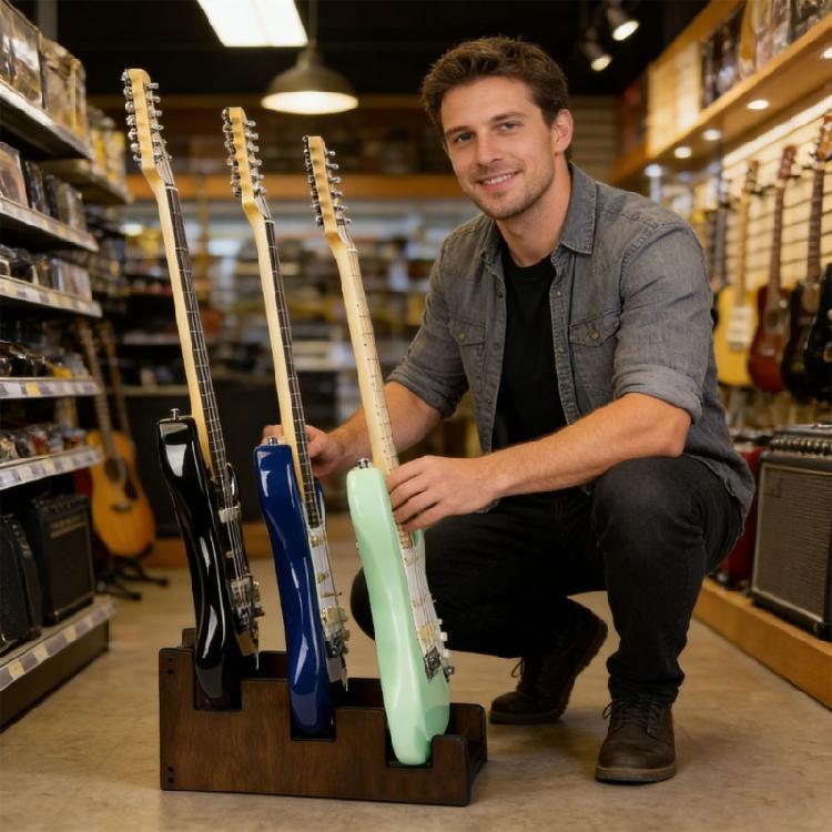 Handcrafted Wood Guitar Stand For Electric Instruments Featuring Strong Construction And Polished face