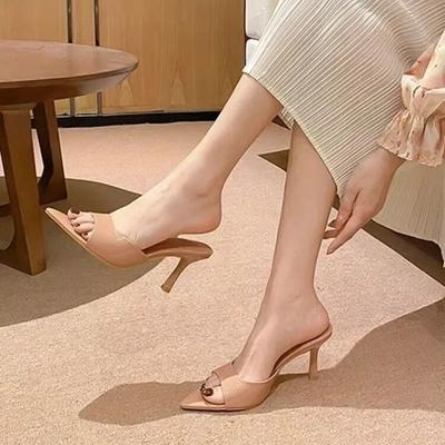 Mode 2025 Hoge Kwaliteit Klassiekers Schoenen voor Vrouwen Mode Dames Slippers Vrouwen Puntige Neus Dunne Hakken Beknopt Effen Open Teen Slippers