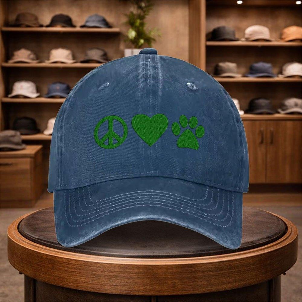 Mens Peace Love Paw Print Baseball Cap Outdoor Fashion Adjustable Casual Hat Urban Style Lightweight Fashion Visor AllSea