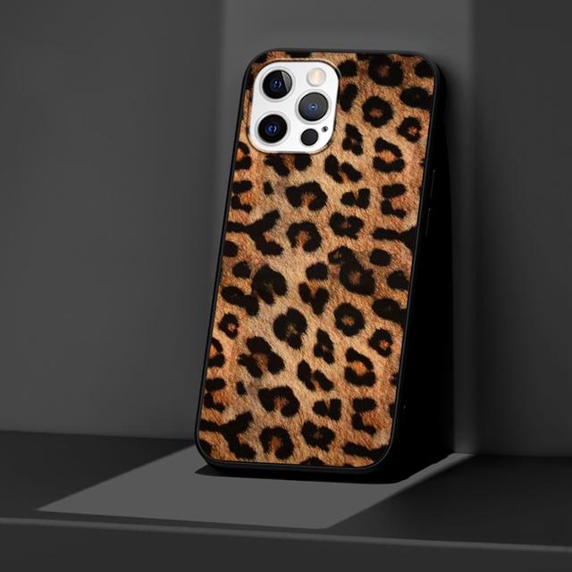 Fodral för Iphone 11 13 12 Mini 14 Pro Max Xr 7 8 +Se 2020 Xs 6 6s Plus 5 5s Svart Silikon Telefonskydd Leopardmönster