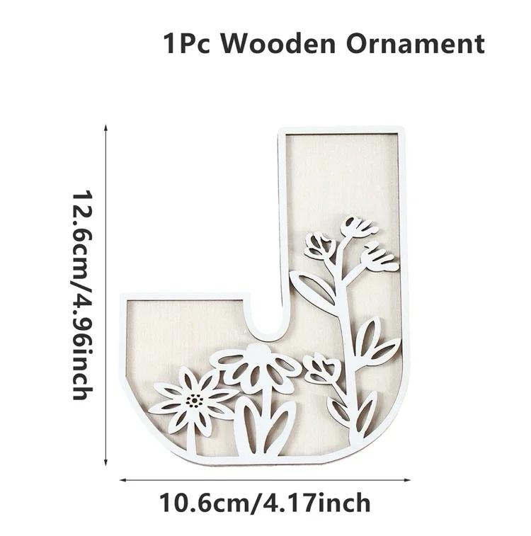 Wooden Alphabet Letters Wall Decor Set Engraved Floral Pattern Home Craft Ornaments Elegant Display for Living Room