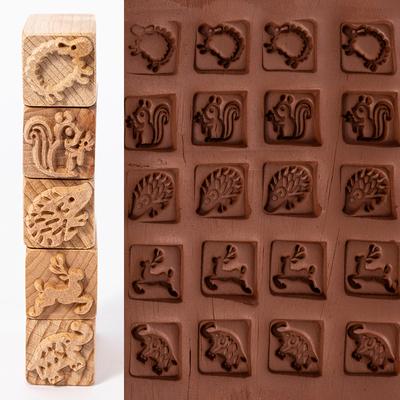5pcs Wooden Texture Stamp Set for Pottery Cartoon Animal Plant Imprint Molds Clay Carving Tools for Ceramic Art