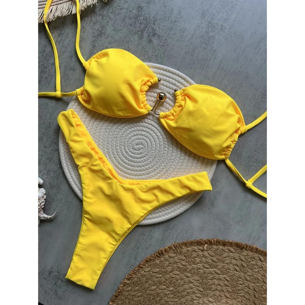 Sexy U Shaped Bandeau Bikinis Sets Mujer Strapless Swimwear Women Gold Swimsuit Bathing Suit Biquinis Brazilian Bikini Swim 2025