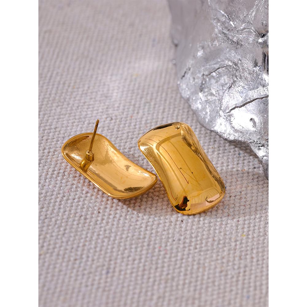 Yhpup Minimalist Glossy Stainless Steel Metal Geometry Texture Stud Earrings Attractive Versatile Fashion Daily Jewelry