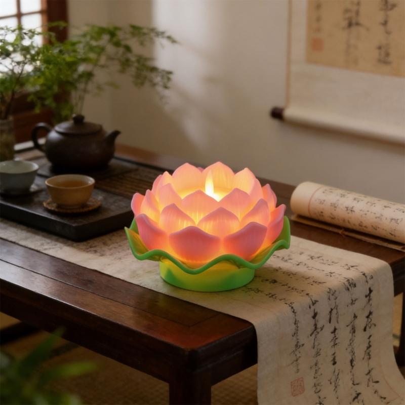 LED Electronic Candle Light Battery Operated Buddhas Table Lamps Creative Simulation Lotuses Night Light For Prayer