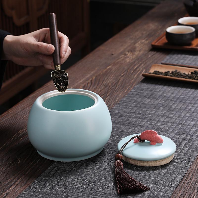 Ceramic Tea Tin Lid Cosmetic Storage Jar Warehouse Moisture-proof Sealed Container Decoration