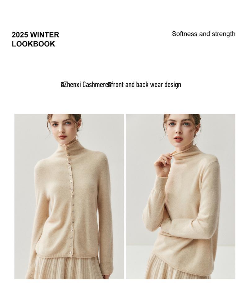 Damen Kaschmir Pullover mit gerolltem Rand, halbem Stehkragen - Minimalistisch, Lockerer Schnitt, Figurschmeichelnder Langarm.