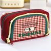 1pcs Lovely Dog Pencil Bag Pen Case, Cute Cartoon Retro Plaid Pattern Large Capacity Storage Pouch for Stationery Student A7877
