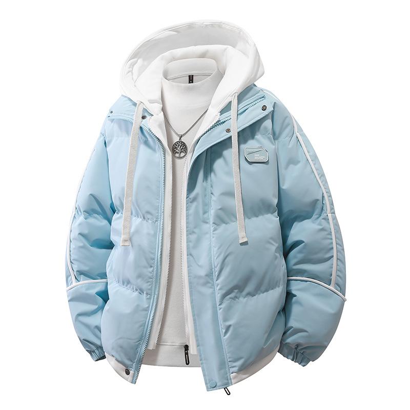Autumn Winter Male Cotton Jacket Fake Two-Piece Bread Padding Coat Men Women Thick Warm Coldproof Jacket
