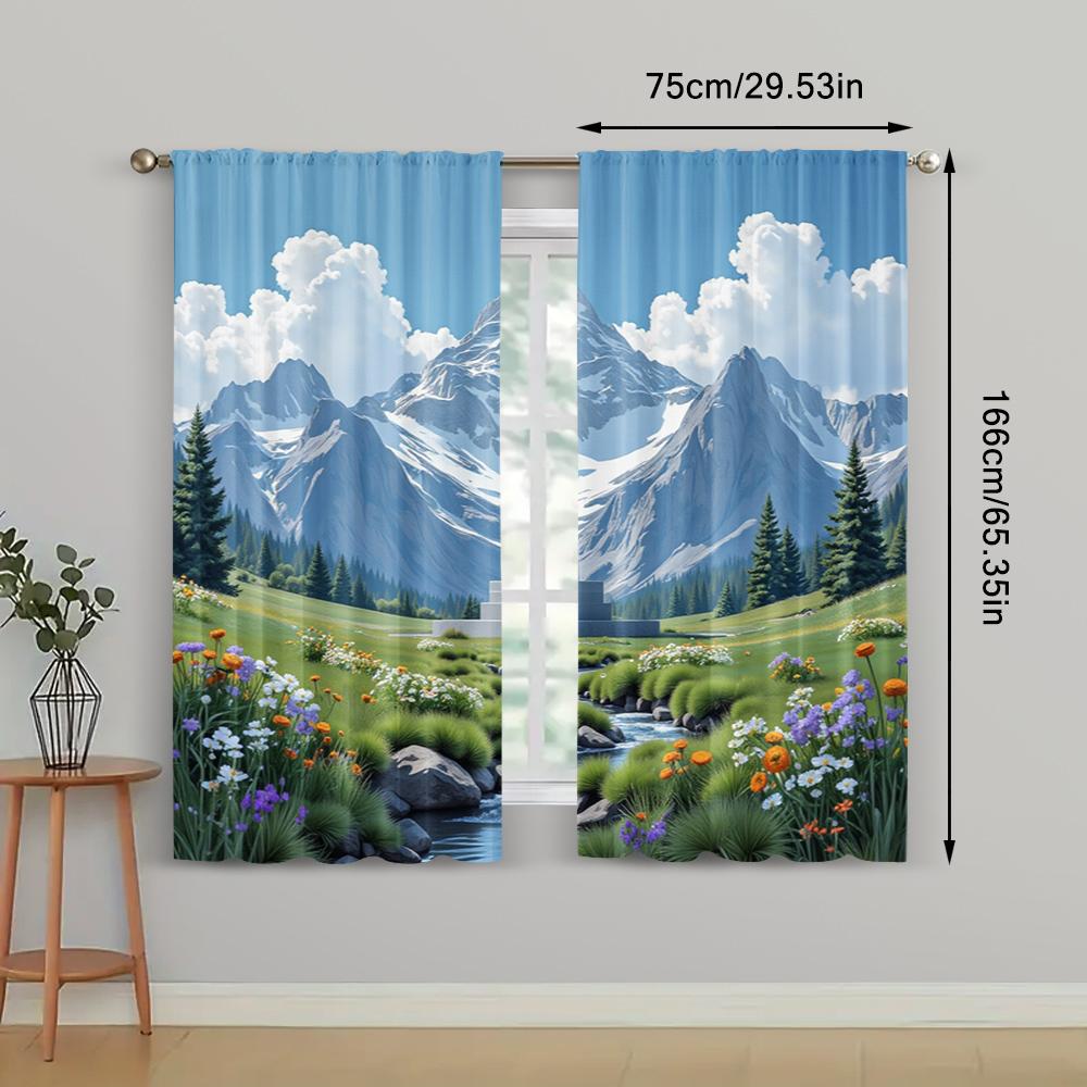 2pc    Window Drapes Dashan Tower Versatile Polyester Fabric  Without Electricity Birthday Party Applies to Holiday Decor