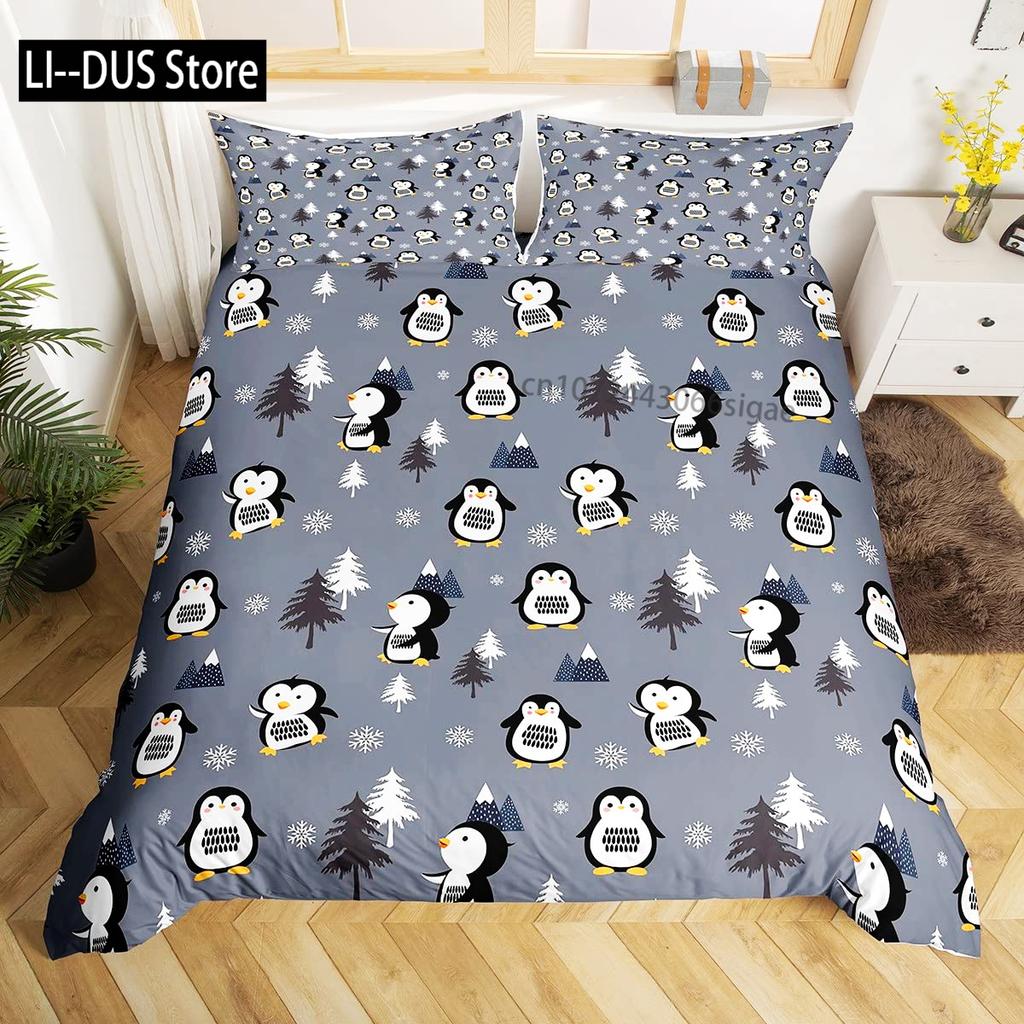 Watercolor Penguin Pattern Print Duvet Cover Set Bedding Set 3pcs for Kids Comforter Cover Soft Quilt Cover with 2 Pillow Case