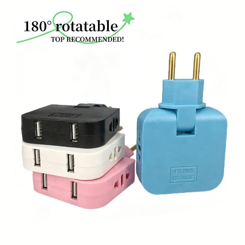 Adaptador de Enchufe Giratorio Estándar Europeo – Regleta de Múltiples Tomas Giratoria 180°, Sin Cable y Portátil