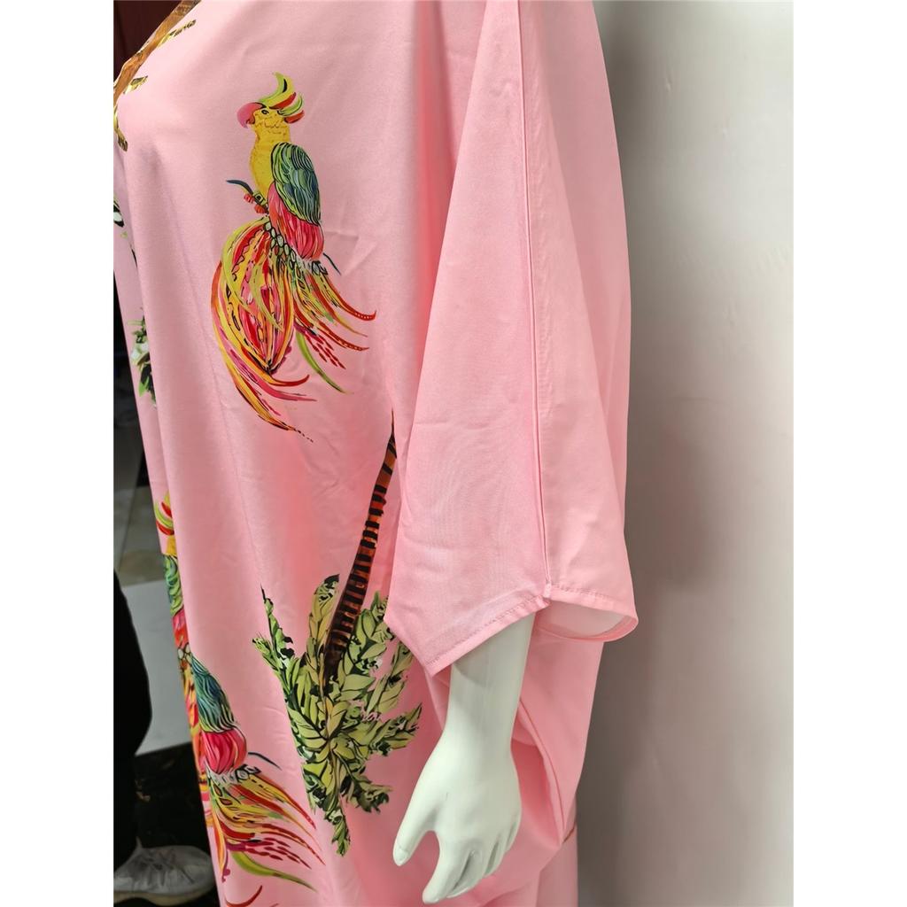 Women's Bat Sleeve V-neck Print Loose Long Classic Retro Dress Clothes Sale
