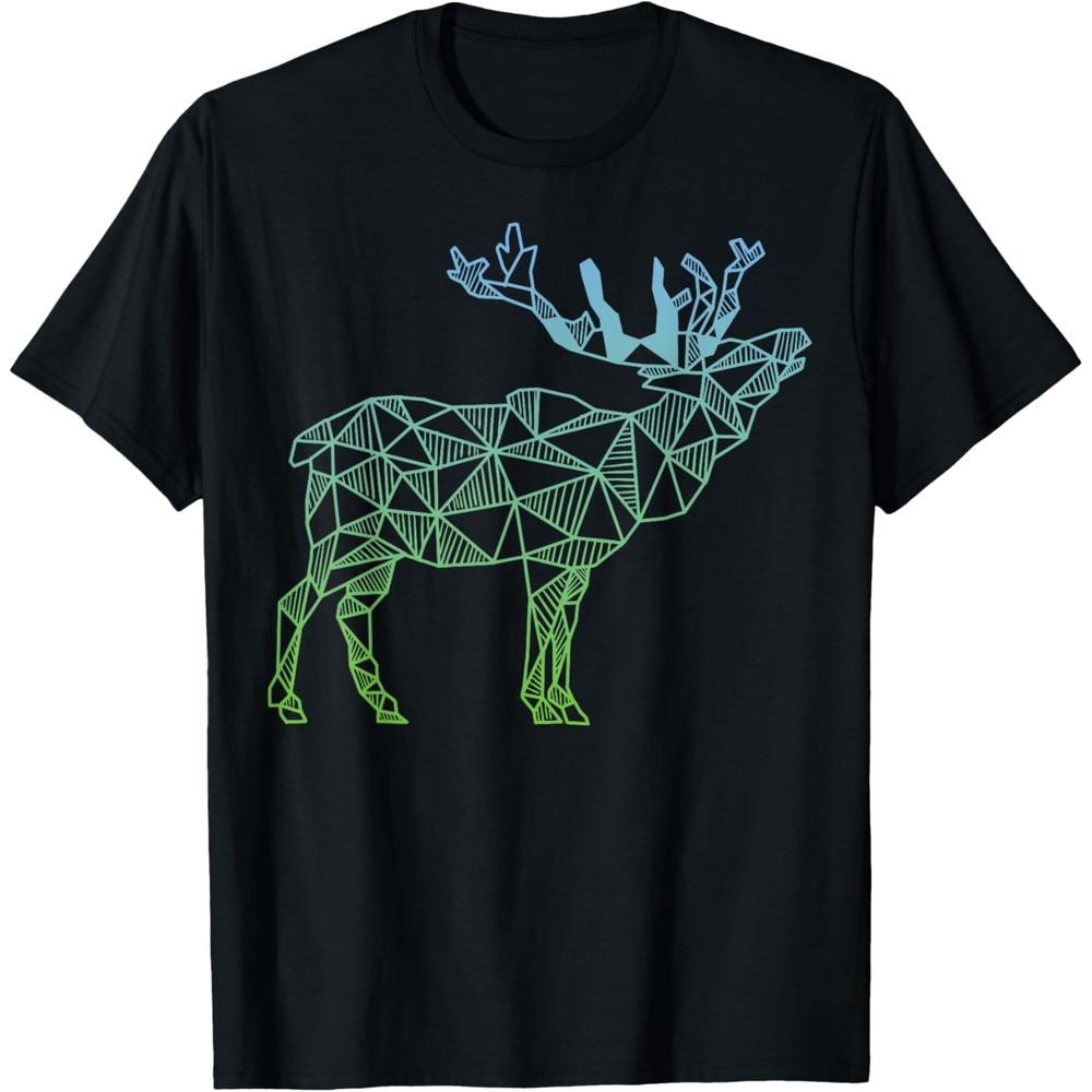 Geometric Moose Elk T Shirt Wild Alaska Mountain Animal Cotton Men T Shirt XL чёрный