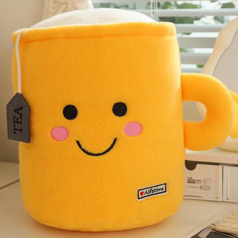 34cm Cute Milk Tea Cup Plush Toy Soft Stuffed Pink Yellow Brown Hug Pillow Balls  Tea Mug Cushion Birthday Gift Sofa Decor