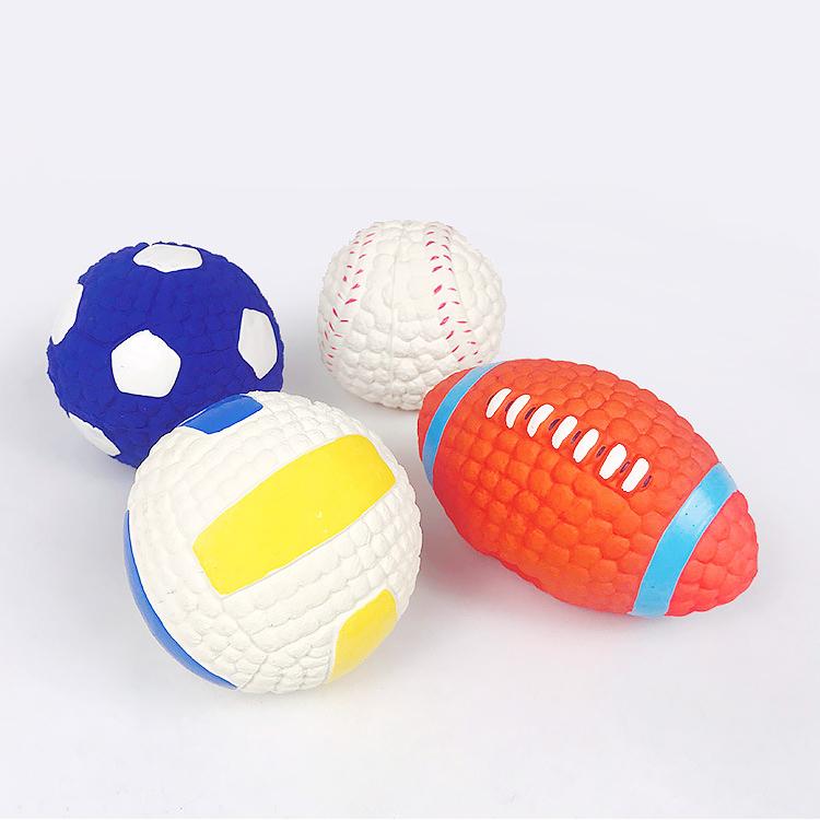 Soft Rubber Outdoor Interactive Go Fetch Training Soccer Ball Football Volleyball Baseball Toy Dog Squeaky Ball KYPT-025