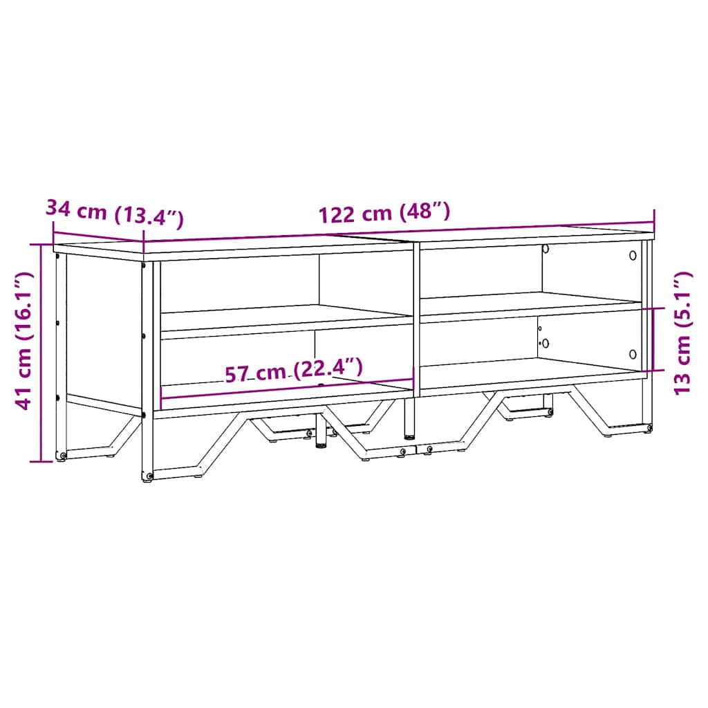 TV Stand in Sonoma Oak Finish 122 x 34 x 41 cm Particleboard