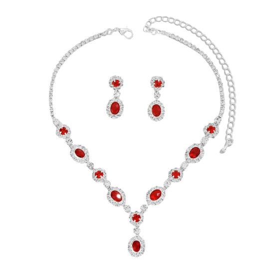 1 Set Hochzeitskette und Ohrringe Damen Retro Strass Schmuckset Faux Edelstein Halskette Ohrringe Valentinstag Geschenk für Ehefrau Sie