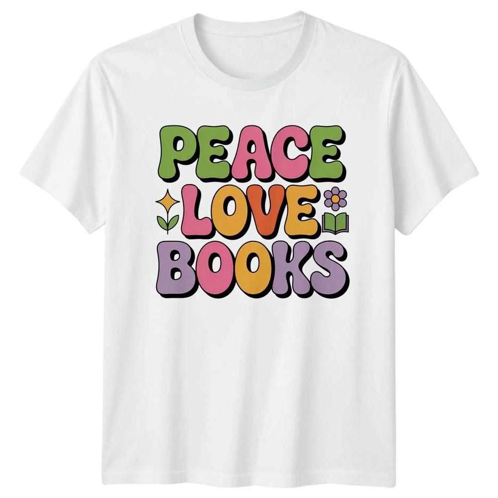 Peace Love Books Reading Hobbies Graphic Unisexs TShirt Unisexs Tee Retro Style S