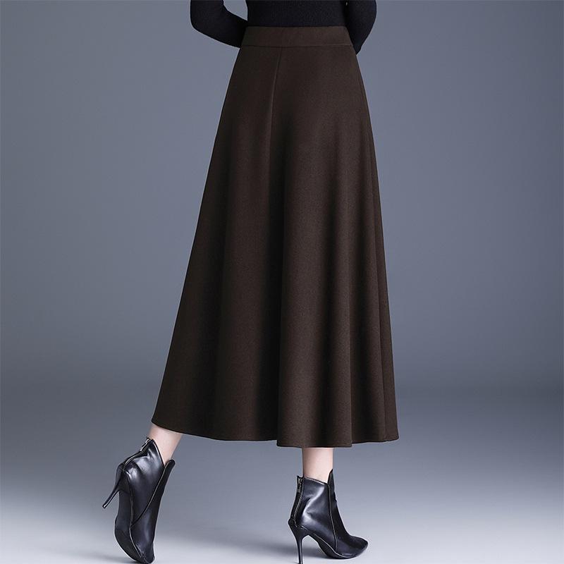 2025 Autumn/Winter Wool Cashmere High-Waisted A-Line Pocket Skirt, Mid-Length.