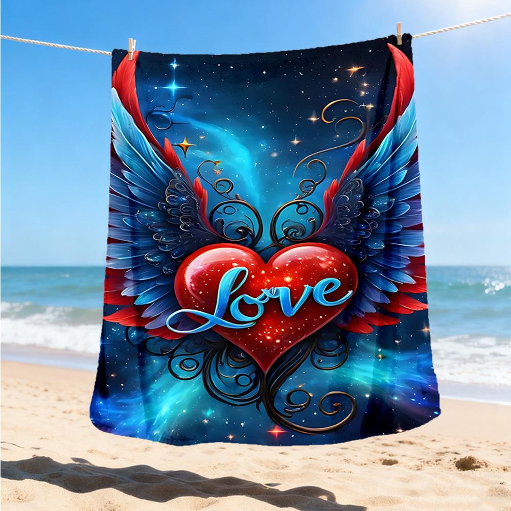 1pc Heart Wings Love Throw Blanket Polyester Fiber, Lightweight Flannel, Soft & Warm, All Season Use for Outdoor, Camping
