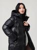 2025 Damen Schwarz Gold Kapuzen Daunenjacke: Mittellang, Dick, Warm, Outdoor