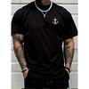 Men's Summer Cotton Fashionable Sports Dragon and Boat Anchor Pattern Printed Round Neck Short Sleeved T-shirt