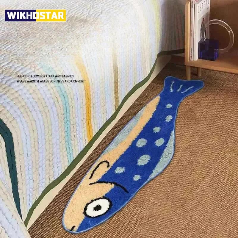 Creative Salted Fish Rug Warmth-Retaining, Non-Slip Entrance Hallway Doormat Bedside Rug for Bedroom Home Decor