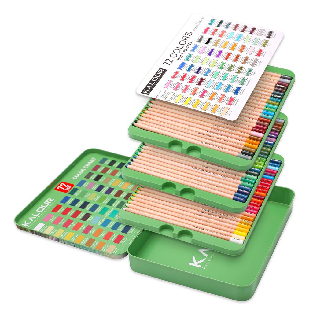 KALOUR Brand Hot Sale High Grade Vibrant Colors Soft Core 72pcs Soft Pastel Colored Charcoal Pencil Colored Pencils in Tin Box
