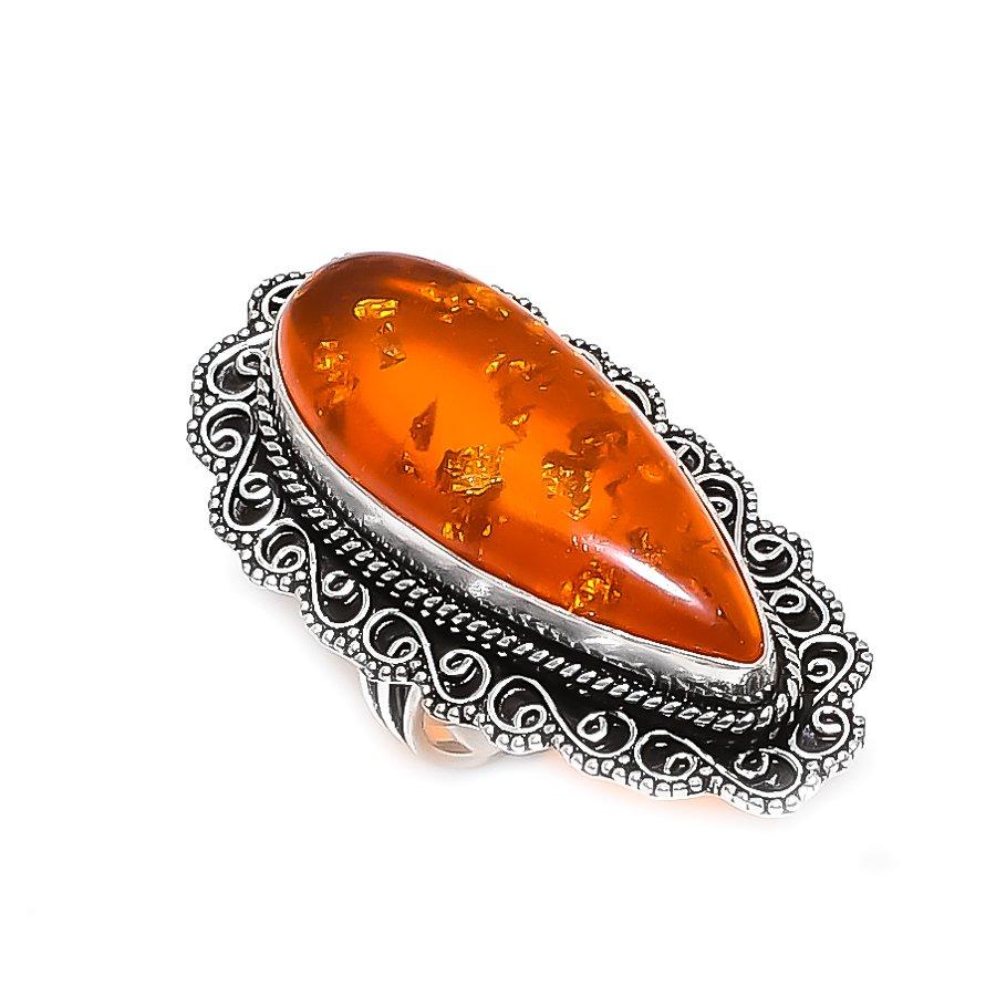 

Natural Baltic Amber Gemstone 925 Sterling Silver Jewelry Ring Size 8 ETC-13977