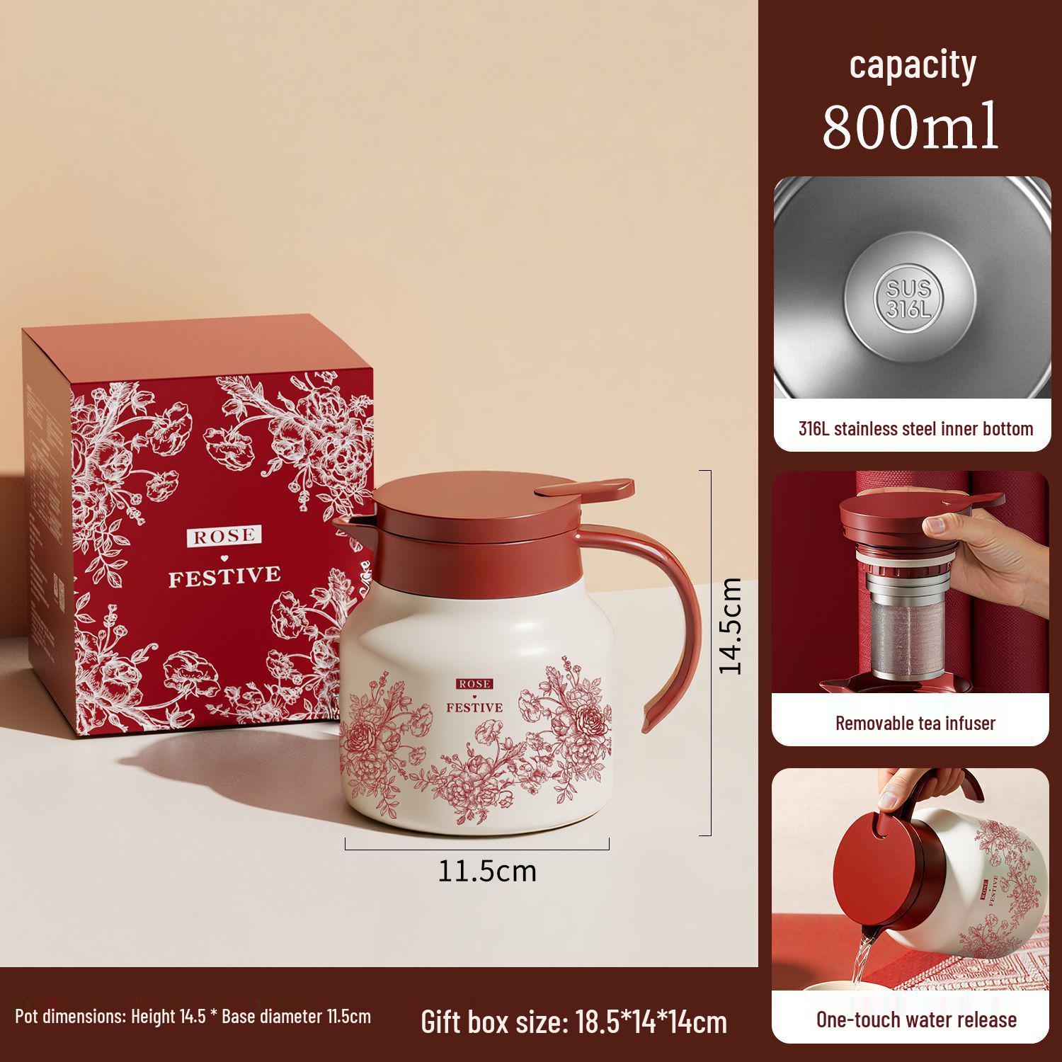 

European Style Rose Insulated Teapot Set: Ideal Newlywed Gift for Stewing & Brewing, Perfect as a Bride s Dowry