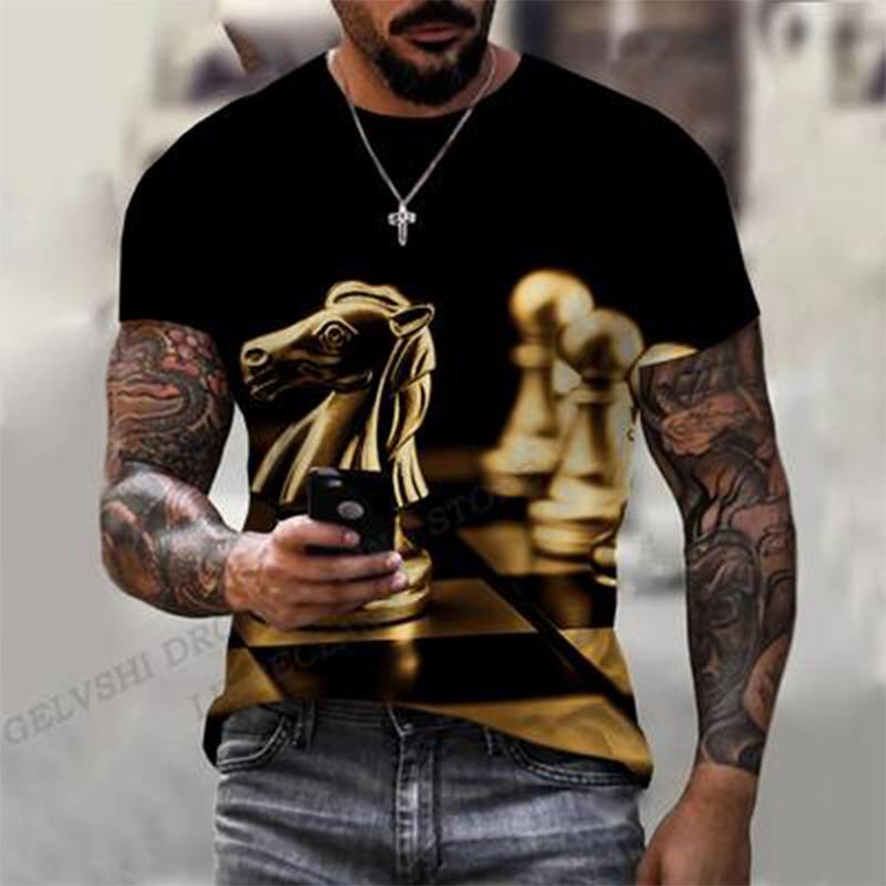 

Хип-хоп минималистский шахматный принт, модный уличный фонарь и удобная футболка с короткими рукавами и круглым вырезом 6XL