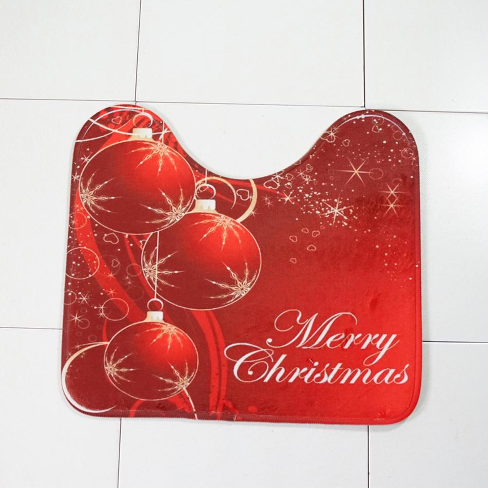 3 In 1 Christmas Ball Pattern Bathroom Mat Set Antiskid Washroom Carpet Mat Toilet Seat Lid Cover (Red)