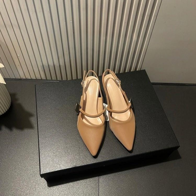 Fashion Hot Selling 2025 Summer Women's Shoes Patent Leather Slip on Pointed Toe Sandal Buckle Slingbacks Mid Heels Pumps Sandalia Mujer