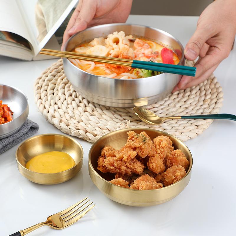 304 Stainless Steel Bowl with Lid Korean Double-Layer Anti-Scalding Rice Soup Bowls Food Container Kitchen Tableware Utensils
