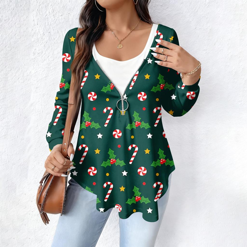 Women's Fashionable Casual Long Sleeved Loose Oversized Printed Top