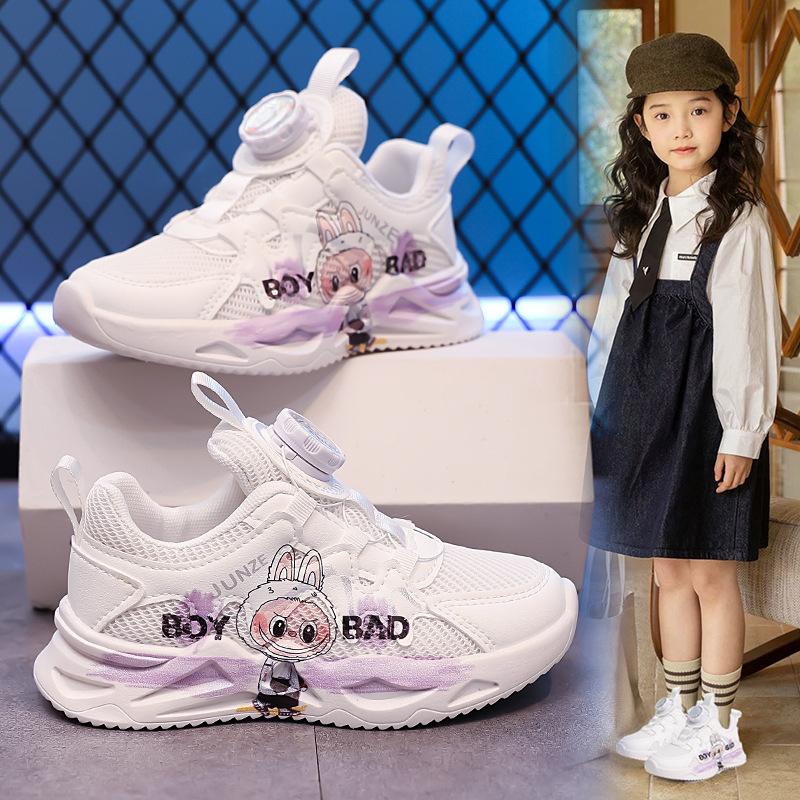 Dívčí boty Labub malé bílé boty 2025 nové podzimní síťované prodyšné dětské sportovní boty s měkkou podrážkou dívčí trendy
