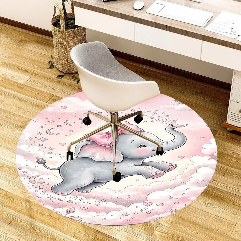 1PC Elephant Clouds Non-Slip Floor Round Carpet, Office, Family, Bedroom, Large Area Rug Indoor Rugs,  Durable Polyester-L0415