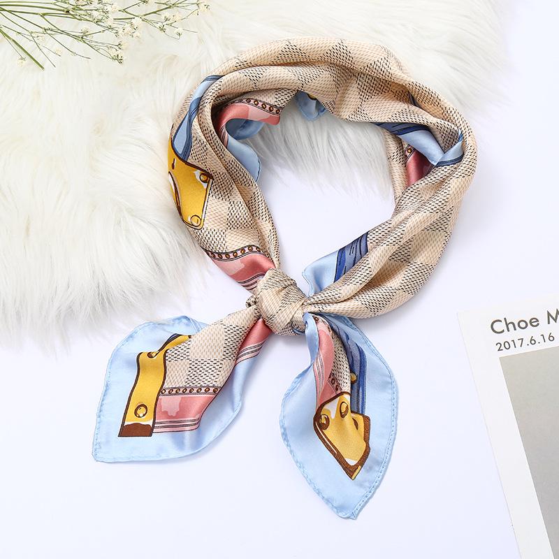 70cm Retro Printed Korean-Style High-End Imitation Silk Scarf for Women - Versatile Fashion Square Accessory