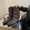 Retro brown V-mouth Martin boots fashion western cowboy boots rivet design sense cigarette tube boots women's short boots summer thin