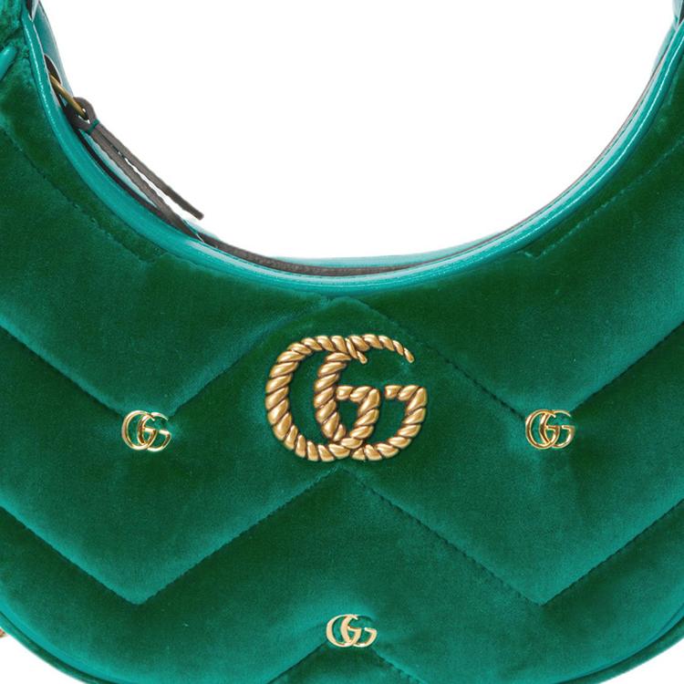 Gucci GG Marmont Adjustable Shoulder Strap Zipper Closure V Quilted Velvet Handbag Women handbags Green 770983-FACK2-2545