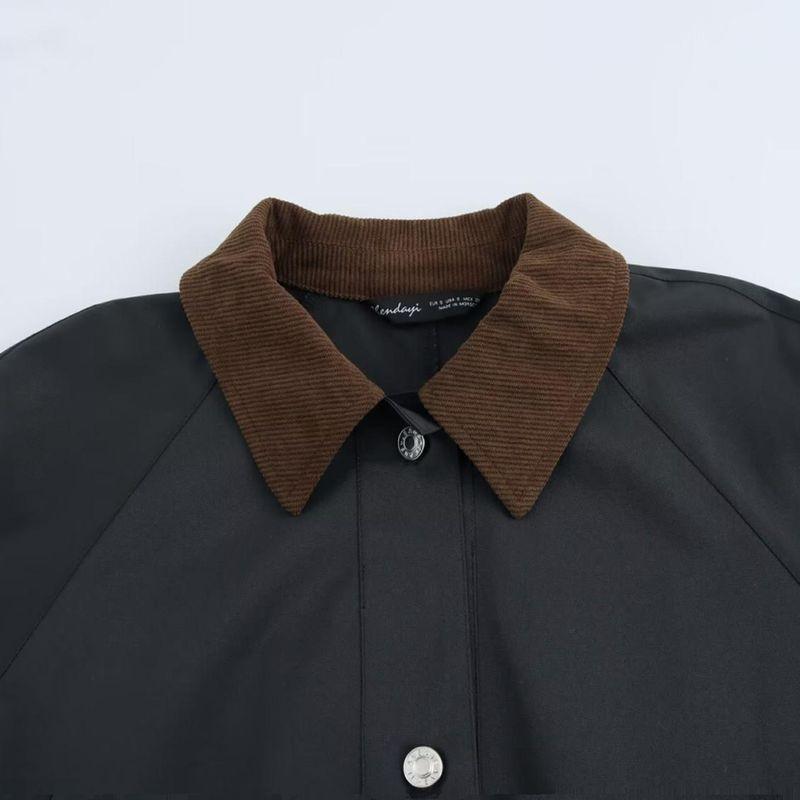 Kaslead New Arrival Women's Clothing Fashion Style Fashion Corduroy Neckline Waxing Leather Coat 4341981