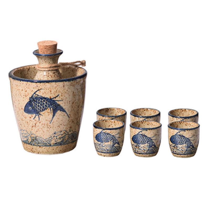 Wine Warmer Japanese Ceramic Sake Pot Set Household Small Wine Cup Traditional Handmade Wine Pot Accessories Shochu Cup Set 2025