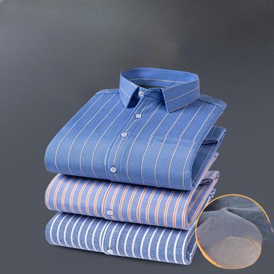 Φθινόπωρο και Χειμώνας Κάθετη Ριγέ Βαμβακερό Πουκάμισο Oxford Ανδρικό Μακρυμάνικο Ενσωματωμένο Fleece Πυκνωμένο Θερμικό Πουκάμισο Ανδρικό