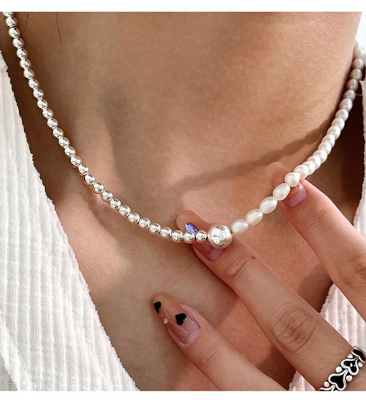 Yinruitai S925 Sterling Silver Freshwater Pearl Necklace & AB Chain Bracelet for Women