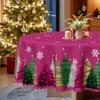 Christmas Rose Red Dining Table Cloth Waterproof Snowflake Christmas Tree Print, Round Coffee Table Cloth, Warm Winter Dining Table Decorative Cloth