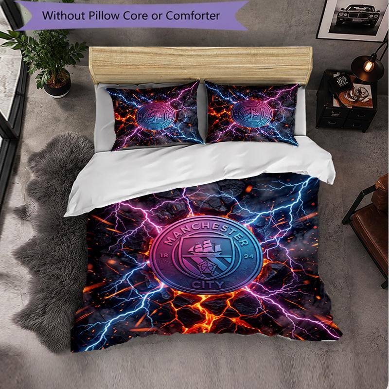 Set Lenzuola Manchester City Modello 3 Pezzi Morbida Copripiumino in Microfibra con Federe per Camera da Letto